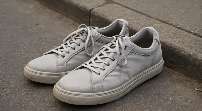 paire de baskets posée près d'un trottoir
