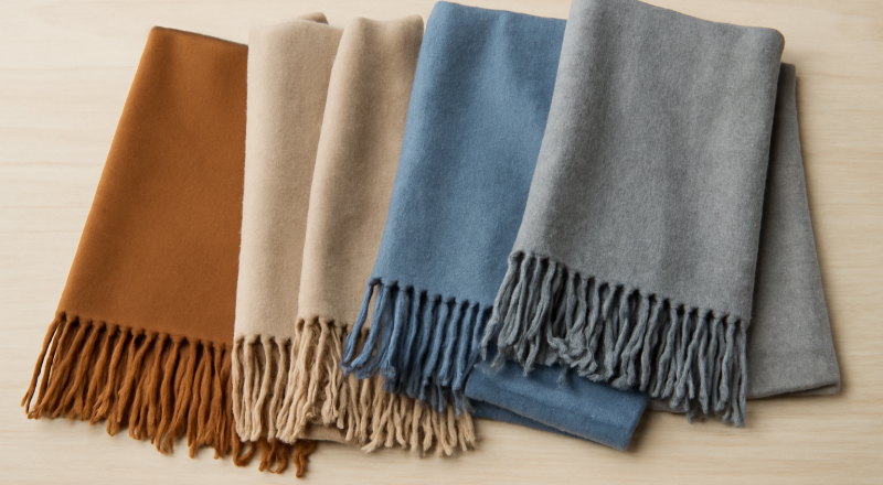 foulards étalés sur une table claire