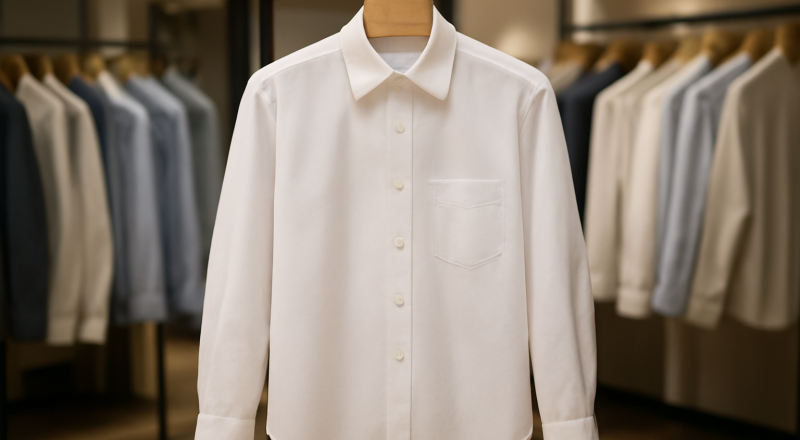 chemise classique suspendue sur cintre en boutique