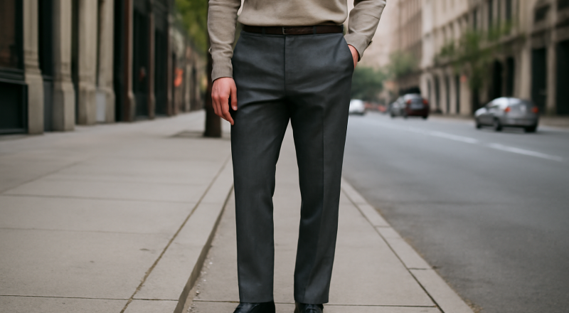 homme portant un pantalon droit en ville