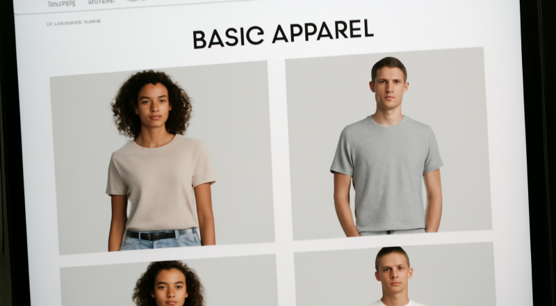 écran montrant site de vêtements basiques