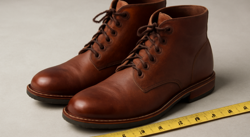 bottines posées à côté d'un mètre