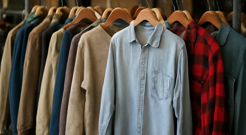 vêtements d'occasion suspendus en boutique
