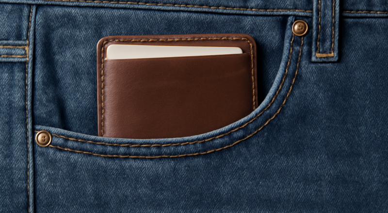 porte-cartes mince pose dans poche de jean slim