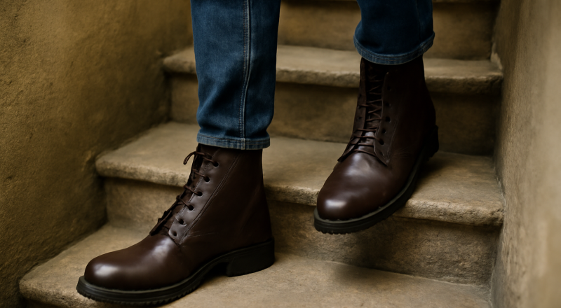 bottines montantes portées dans escalier étroit