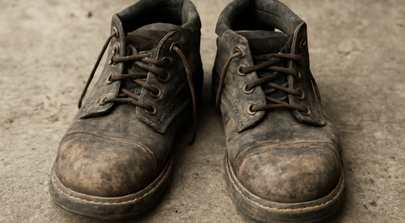 paire de chaussures usées cote a cote
