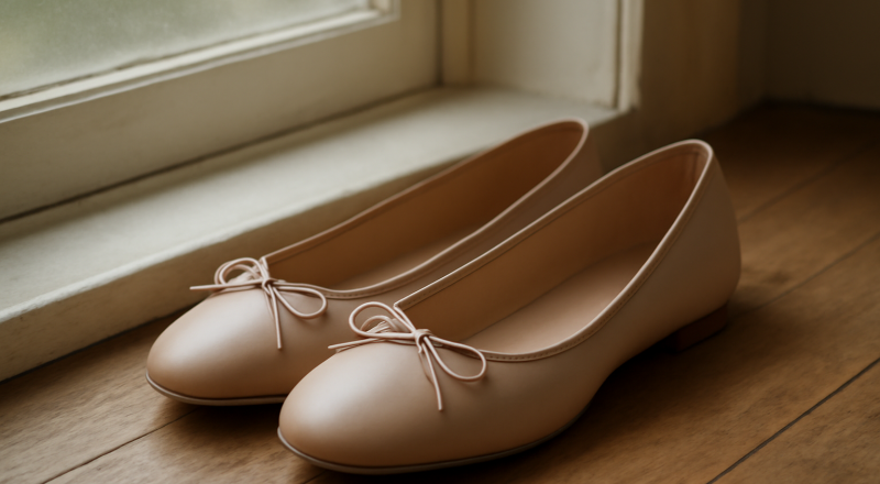 paire de ballerines posée près d'une fenêtre