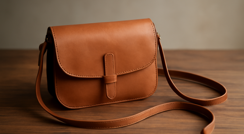 petit sac posé sur une table en bois