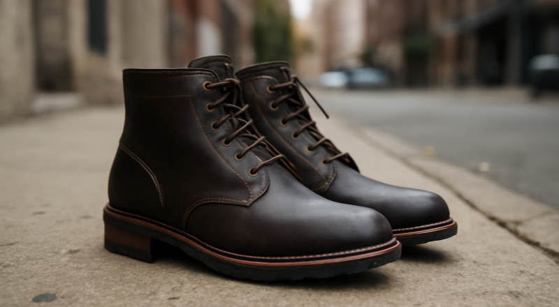 bottines posées sur trottoir urbain