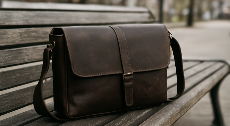 sac posé sur un banc urbain
