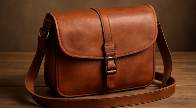 sac artisanal pose sur table en bois