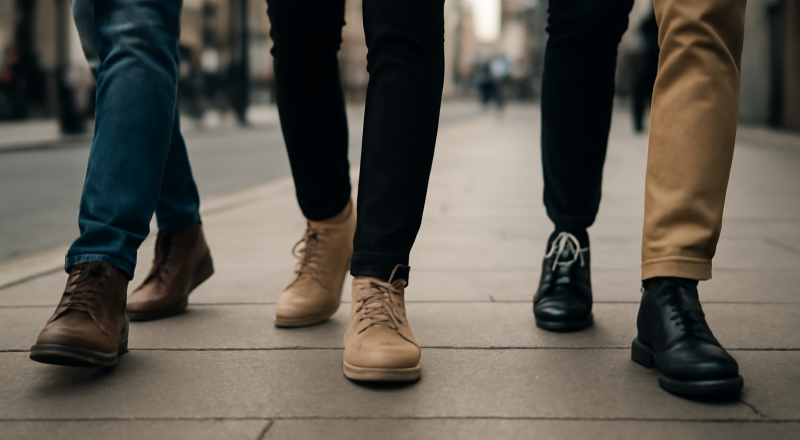 personne marchant en ville en chaussures variées