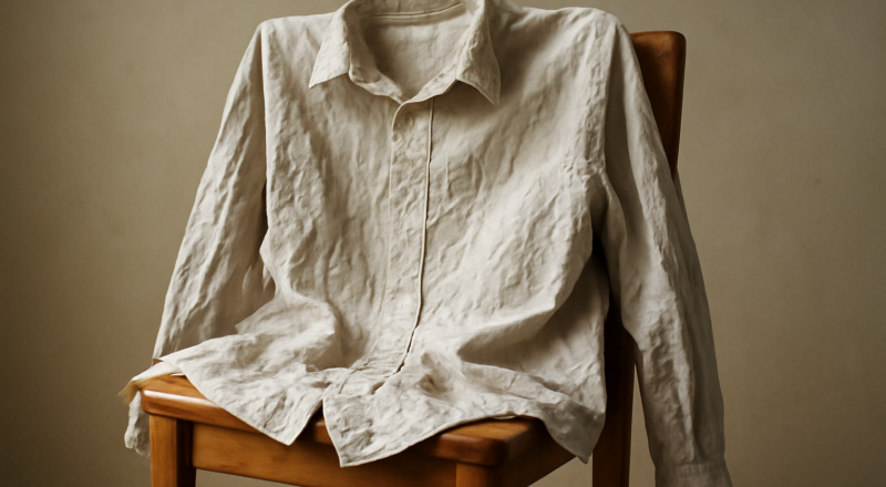 chemise froissée sur une chaise en bois