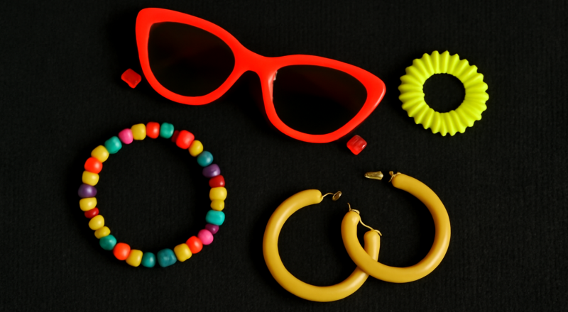 accessoires colorés posés sur pull noir