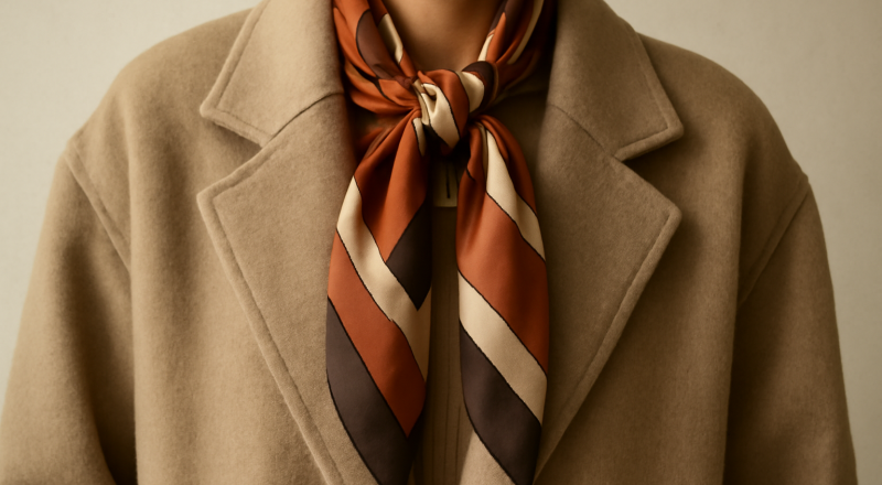 foulard noue sur une veste oversize