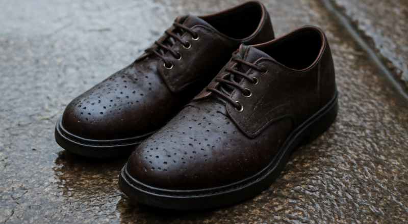 paire de chaussures humides sur trottoir