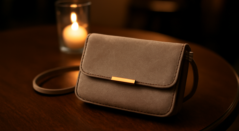 petite pochette posée sur une table de soirée