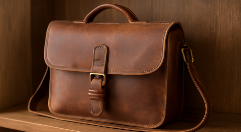 sac artisanal posé sur etagere en bois
