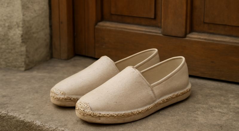 paire d'espadrilles posée près d'une porte