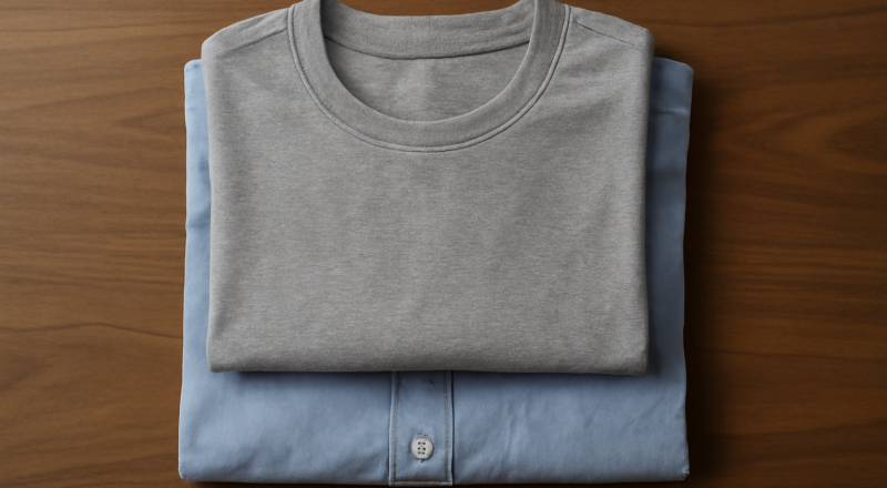 tshirt simple déposé sur une chemise pliée